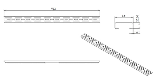 Separates Standardgitter Wiesbaden für 3. Generation Duschablauf 100 cm in Matt-Schwarz