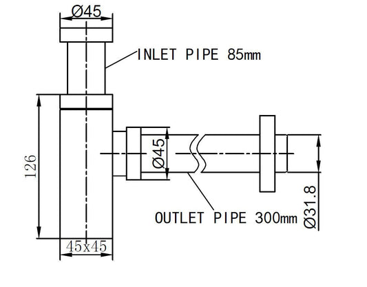Luxe Bekersifon Quadrat mit Wandrohr und Rosette Chrom Wiesbaden