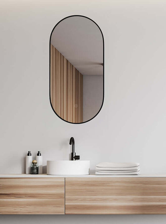 Wiesbaden Nomi Ovale Spiegel 50x100 cm Matzwart met LED-verlichting en Verwarming