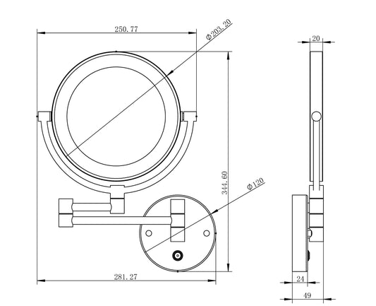 Wandscheerspiegel Wiesbaden mit LED-Beleuchtung, 20 Cm