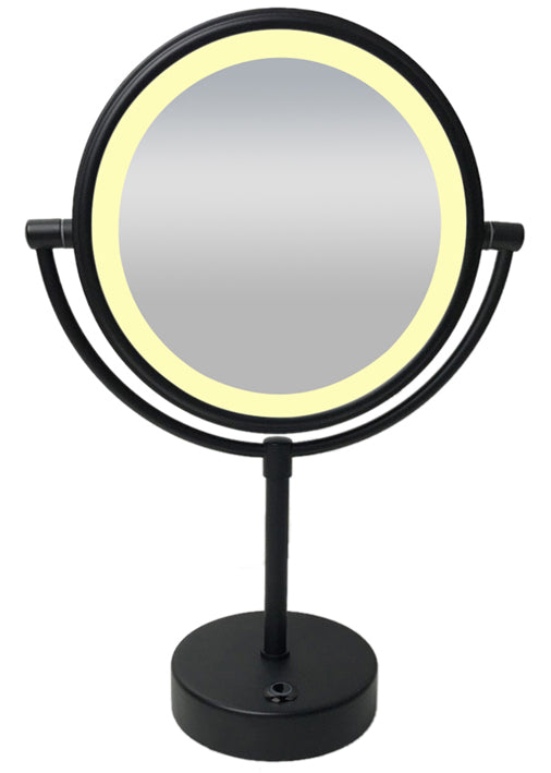 Stehender Schminkspiegel Wiesbaden mit LED-Beleuchtung – 20 cm – 5x Vergrößerung – Matt Schwarz