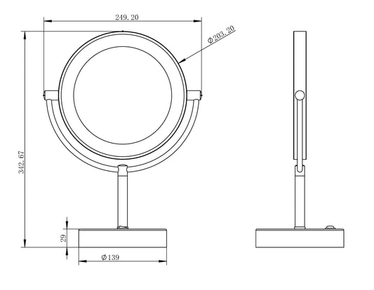 Stehender Schminkspiegel Wiesbaden mit LED-Beleuchtung – 20 cm – 5x Vergrößerung – Matt Schwarz