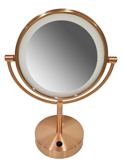 Scheerspiegel Wiesbaden mit LED Beleuchtung 20 cm stehend 5x Vergrößerung gebürstetes Kupfer