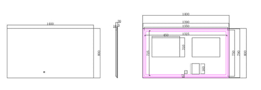 Soul rechteckiger Spiegel Wiesbaden mit LED-Beleuchtung und Hintergrundbeleuchtung in 140 cm