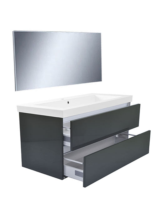 Vision Badezimmermöbel 100x46 cm Hochglanz Grau (2 Schubladen), Wiesbaden