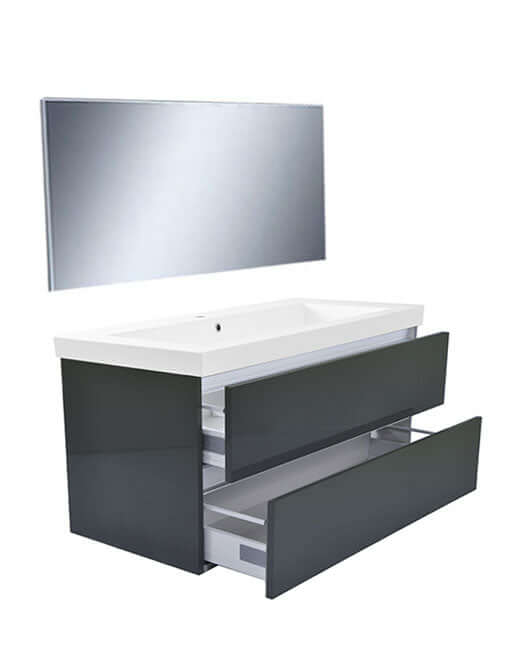 Vision Badezimmermöbel 100x46 cm Hochglanz Grau (2 Schubladen), Wiesbaden