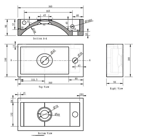 Bluestone Fontein Wiesbaden 36X18X9Cm met Kraangat Rechts