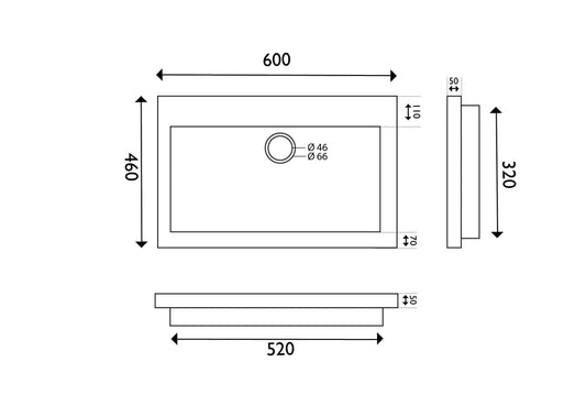 Hardsteen Waschbecken Wiesbaden 60x46x5 cm (0 Kraangaten)