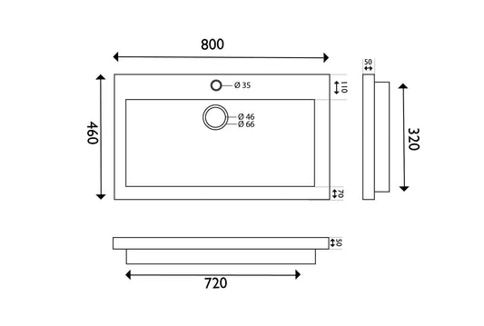 Hardsteen Wastafel Wiesbaden 80X46X5 Cm (1 Kraangat)