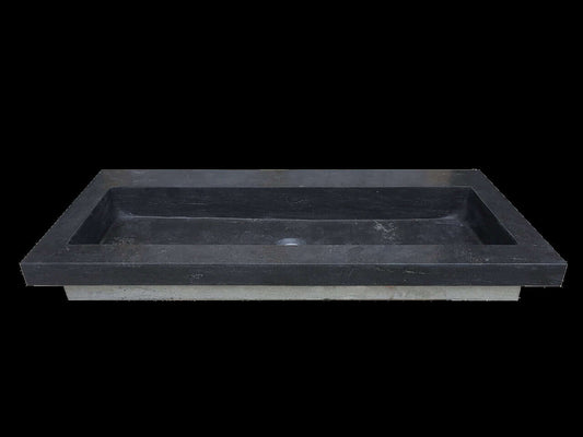 B-Stone Waschbecken Wiesbaden 120X46X5 Cm Ohne Armaturenlöcher in Blaustein Schwarz