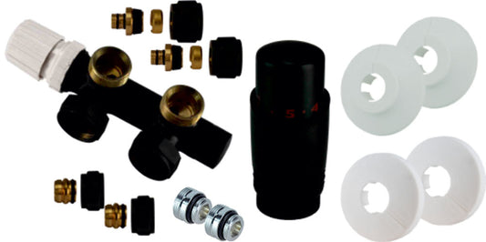 Unterblockheizkörper Wiesbaden schräg links in mattschwarz (für Mittelanschluss)