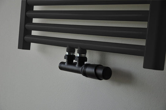 Heizkörper Unterblock Rechts Wiesbaden in Matt Schwarz (Für Mittelanschluss)