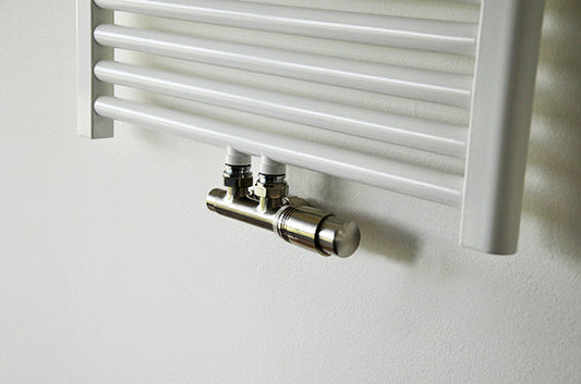 Unterblock Heizkörper Anschlussset Wiesbaden 16x2,0 +15 Kompressions Winkelanschluss Gebürsteter Stahl (Edelstahl Optik)