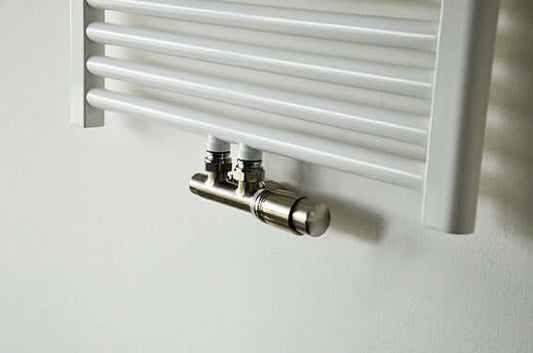 Onderblok Radiator Aansluitset Wiesbaden 16x2,0 +15 Compressie Haakse Aansluiting Geborsteld Staal (RVS Look)