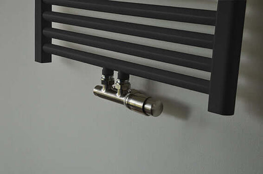 Onderblok Radiator Aansluitset Wiesbaden 16x2,0 +15 Compressie Haakse Aansluiting Geborsteld Staal (RVS Look)