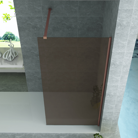 ALONI douchewand champagneglas met koperen profiel – 8 mm veiligheidsglas