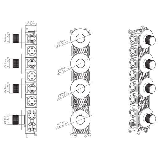 ALONI Stria inbouwbox voor douchemengkraan – 3-weg – thermostatisch – inbouw