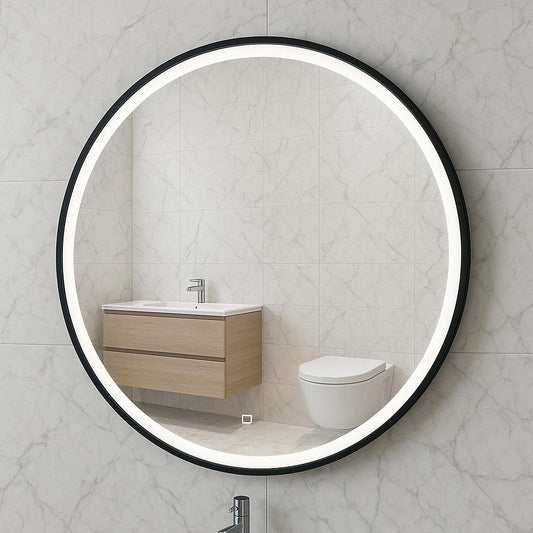 Runder Maro Spiegel Wiesbaden mit LED-Beleuchtung und Heizung – 100 cm – Matt Schwarz