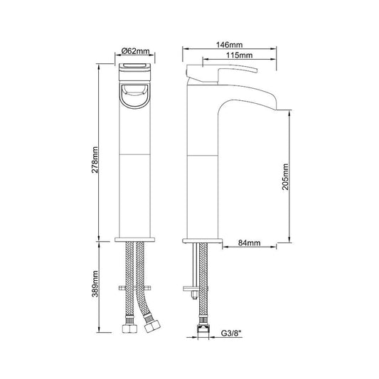 Alegra Hoher Wasserfall Waschbeckenarmatur Wiesbaden in Chrom