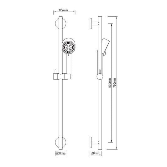 Cadence Luxe Komplettes Schiebestangenset Wiesbaden mit Handbrause und Duschschlauch in Schwarz