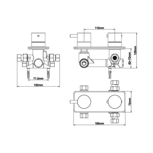 Caral 2-Wege Einbau-Thermostat Abdeckset Wiesbaden in Matt Schwarz