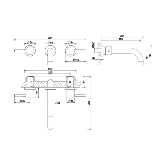 Caral Afwerkingsset 2-Knopf Waschbeckenarmatur Wiesbaden in Chrom (Ohne Einbauteil)