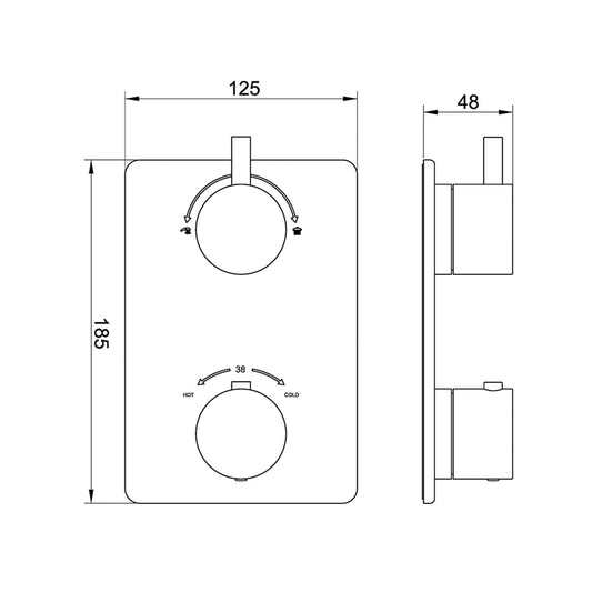 Caral Einbauduschthermostatarmatur 2-Wege-Abdeckset Wiesbaden in Gunmetal