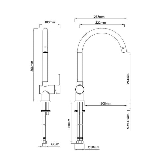 Caral Küchenmischbatterie Wiesbaden Matt Schwarz