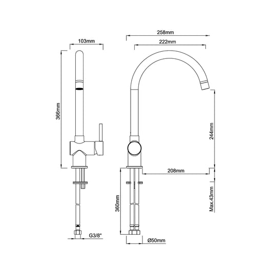 Caral Küchenmischbatterie Wiesbaden in Gunmetal PVD-Beschichtung