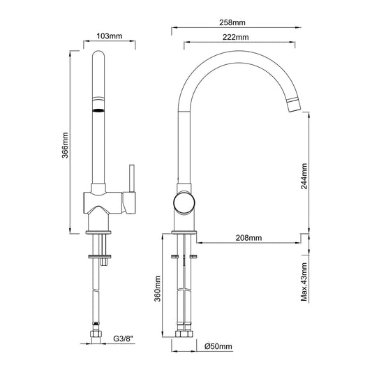Caral Küchenmischbatterie Wiesbaden in gebürstetem bronzekupfer