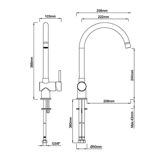 Caral Küchenmischarmatur Wiesbaden in gebürstetem Kupfer PVD-Beschichtung