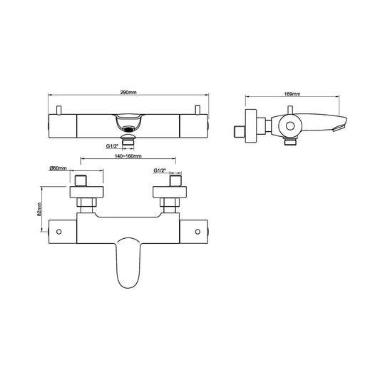 Caral Aufputz-Thermostat-Wannenarmatur Wiesbaden in gebürstetem Messing Gold