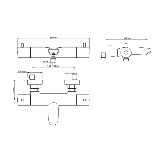 Caral Aufputz-Thermostat-Wannenarmatur Wiesbaden in Schwarz