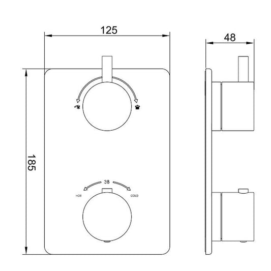 Caral Thermostatische Duscharmatur Wiesbaden Abdeckset 2-Wege in matt schwarz
