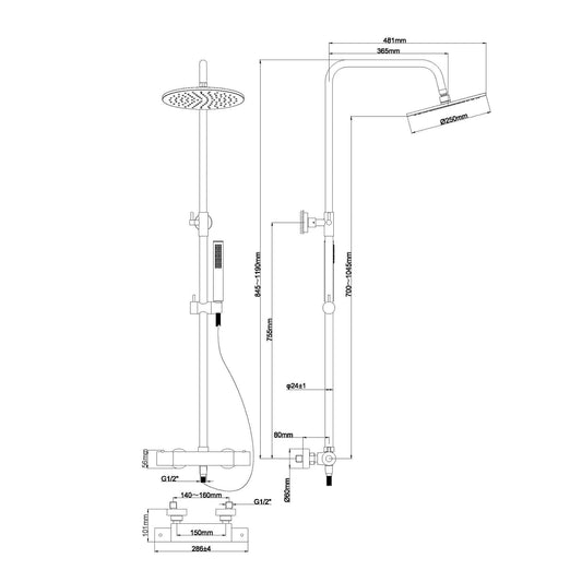 Caral Thermostatische Aufputz Regenduschset Bronze PVD-Beschichtung, Wiesbaden