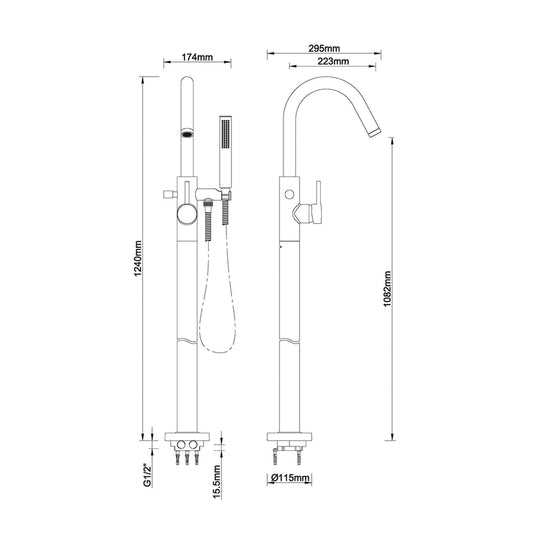 Caral freistehendes Badarmaturset komplett Wiesbaden Gunmetal