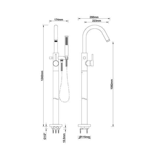 Caral freistehender Badarmatur Wiesbaden komplett in mattschwarz