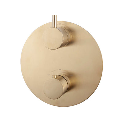 Caral afbouwdeel rond inbouwthermostaat 2 weg geborsteld messing PVD