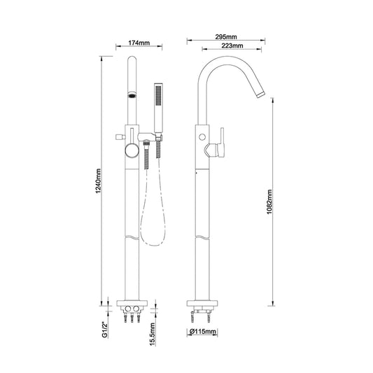Caral freistehender Badarmatur Wiesbaden in gebürstetem Stahl