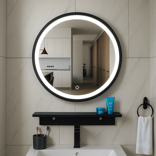 Lista Nera Spiegel Wiesbaden mit LED-Beleuchtung dimmbar rund 60 cm in matt schwarz