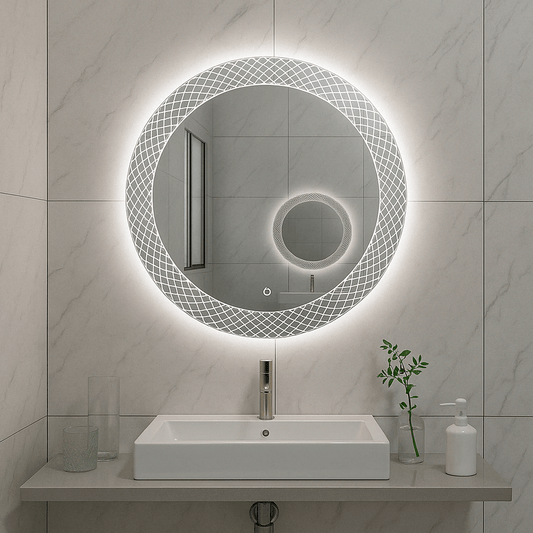 Decoratieve ronde badkamerspiegel Wiesbaden met LED-verlichting en condensvrij 120 cm