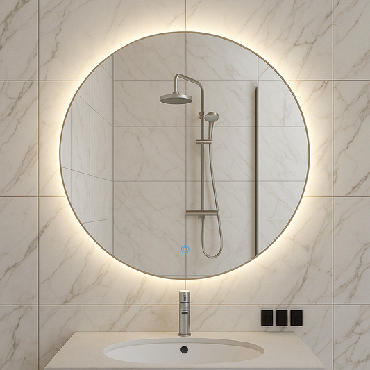 Novi runder Spiegel Wiesbaden mit LED, dimmbar 80 cm in gebürstetem Messing