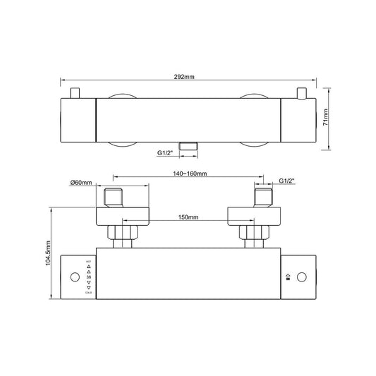 Cool Touch Thermostatische Douchekraan Wiesbaden in Zwart
