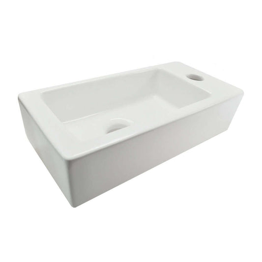 Rhea Mini Rechteckiger Brunnen Wiesbaden 36X18X9Cm in Keramik Weiß (Wasserhahn Rechts)