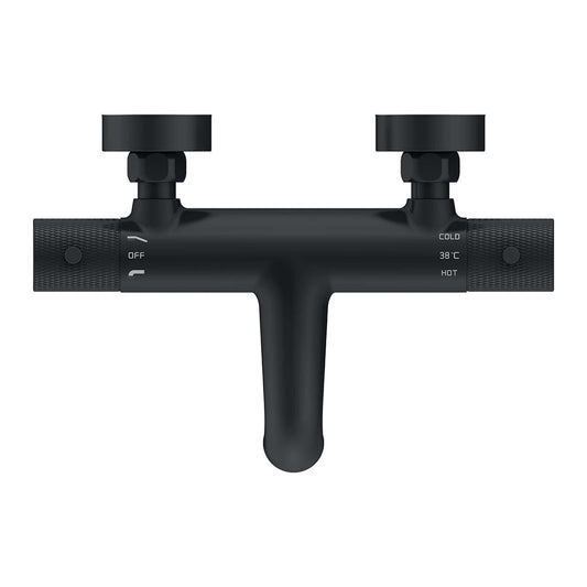 Gerippter Badarmatur Thermostatisch Wiesbaden mit 15 cm Herzabstand Matt Schwarz