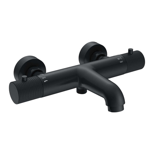 Gerippter Badarmatur Thermostatisch Wiesbaden mit 15 cm Herzabstand Matt Schwarz