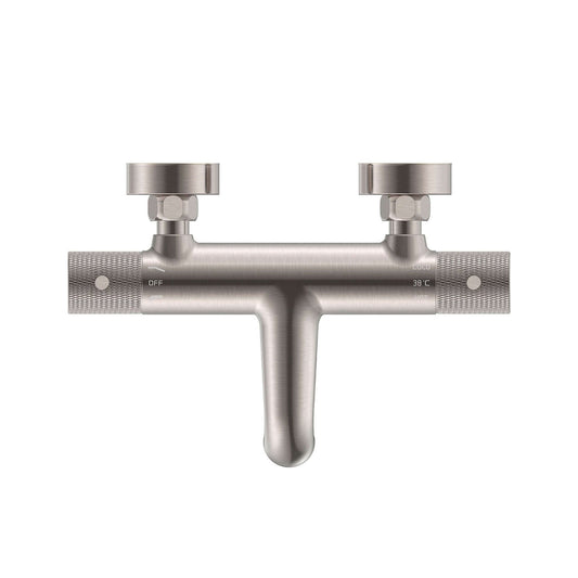 Gerippte Thermostatische Badarmatur Wiesbaden Mittelabstand 15 cm Gebürsteter Stahl