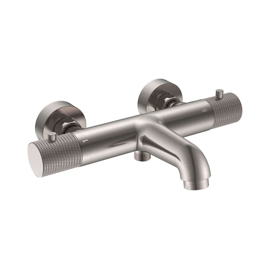 Gerippte Thermostatische Badarmatur Wiesbaden Mittelabstand 15 cm Gebürsteter Stahl