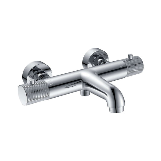 Gerippte Thermostatische Badarmatur Wiesbaden mit Herzabstand 15 Cm in Chrom