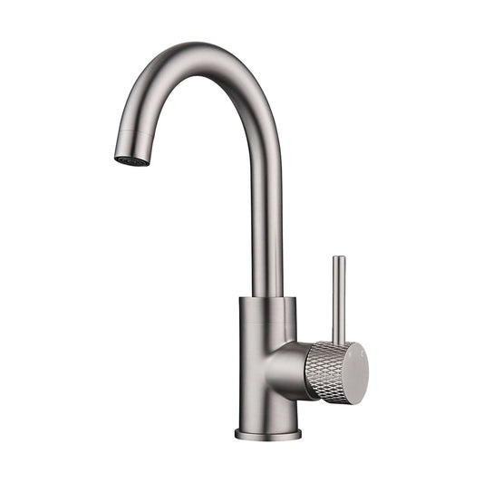 Gerippter Waschbeckenhahn Wiesbaden mit drehbarem Auslauf aus Edelstahl